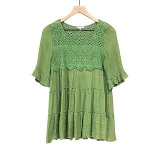 Jodifl Tiered Lace Inset Babydoll Top Green Women’s Size Medium